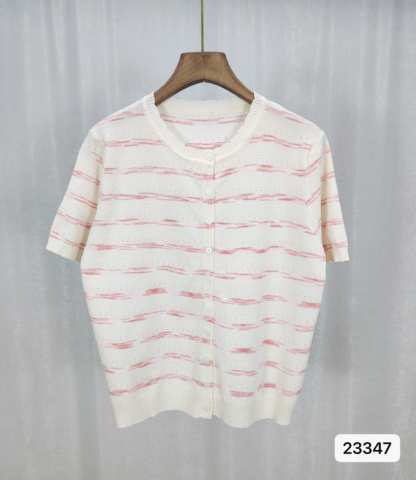 Womens French Chanel-style Striped Ice Silk Knit Top With Short Sleeves