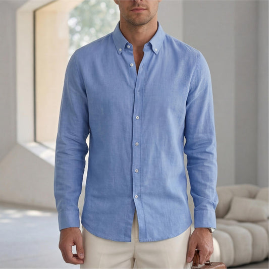 Mens Long-Sleeve Solid-Color Casual Breathable Shirt