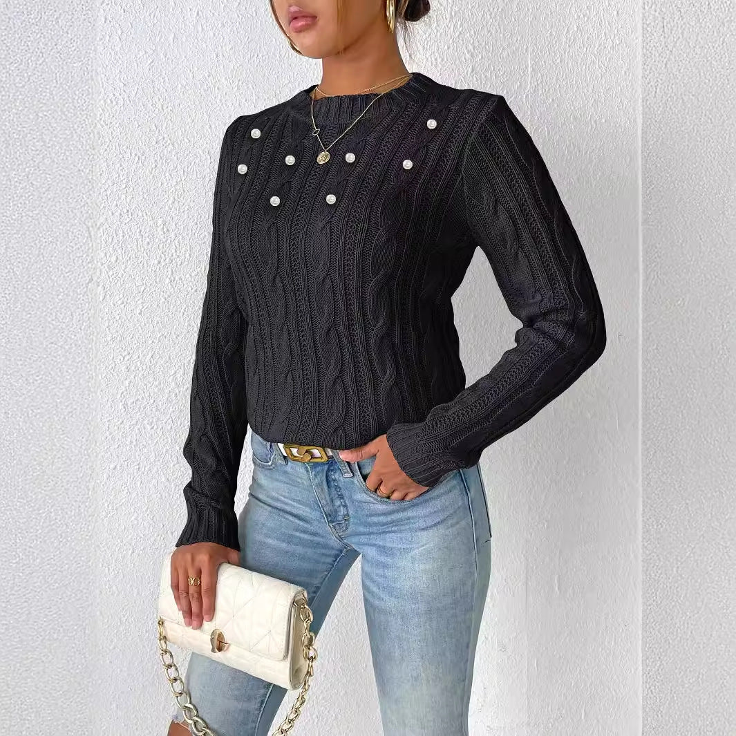 Women's Simple Pearl Beaded Sweater