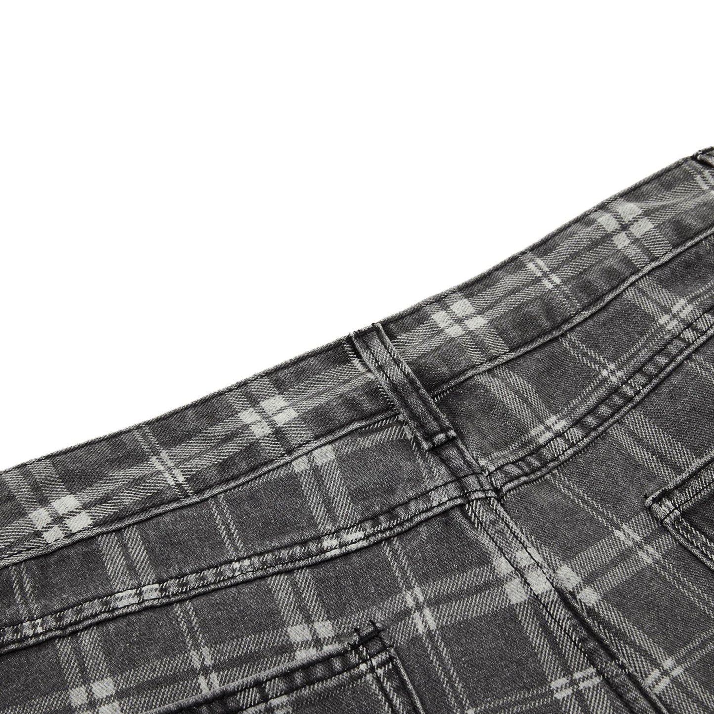 Womens Distressed Plaid Bootcut Jeans