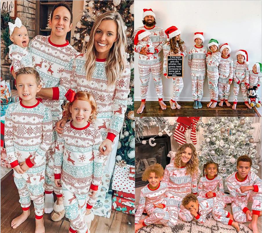 New Christmas Print Contrast Color Parent-child Home Service Suit