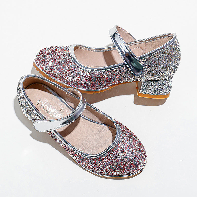 Fashion New Velcro Girls Heel Shoes