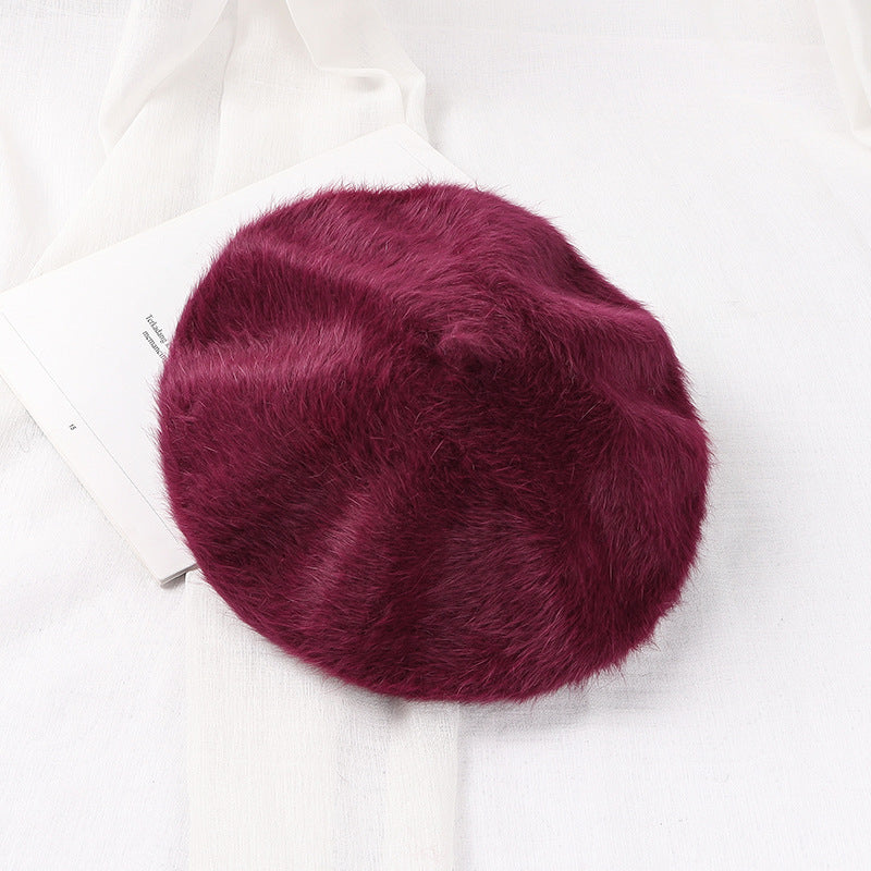 Solid Soft Girl Plush Knitted Artist Hat