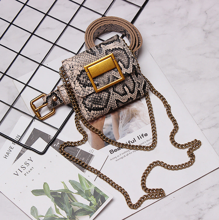 Concave Shape Double-layer Chain Decoration Mini Square Belt Bag