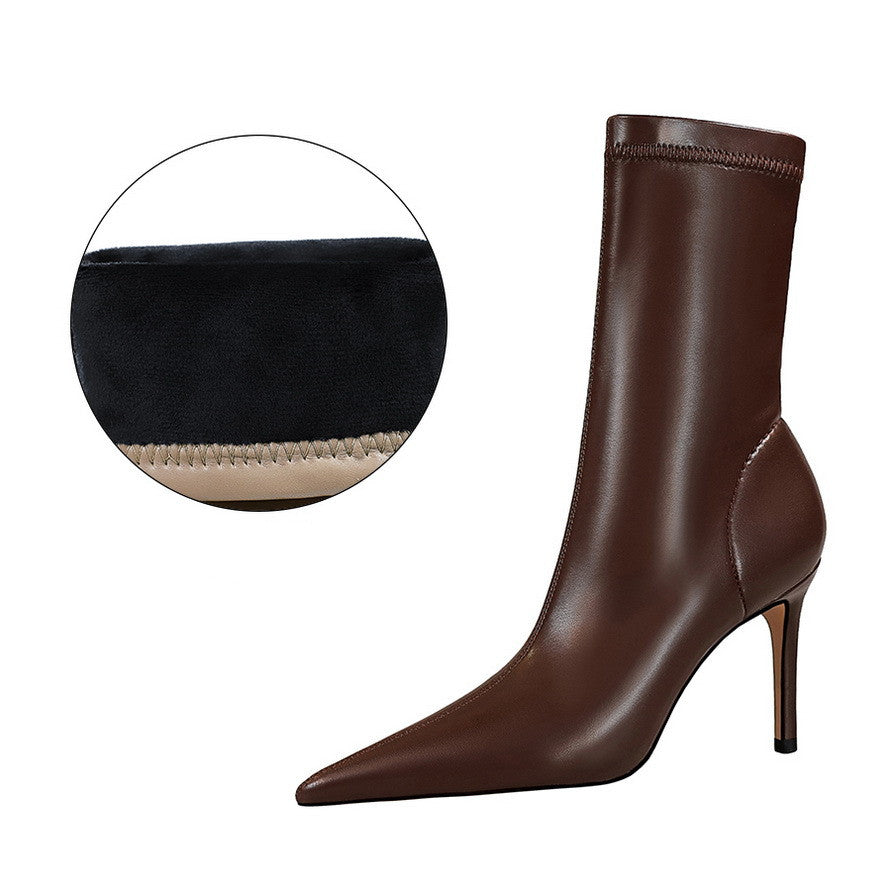 Sexy High-heeled Shallow Mouth Pointy Toe Plus Size Slim Short Boots