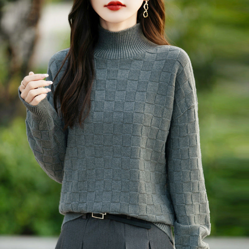 Women's Square Decorative Solid Color Long-sleeved Knitted Sweater