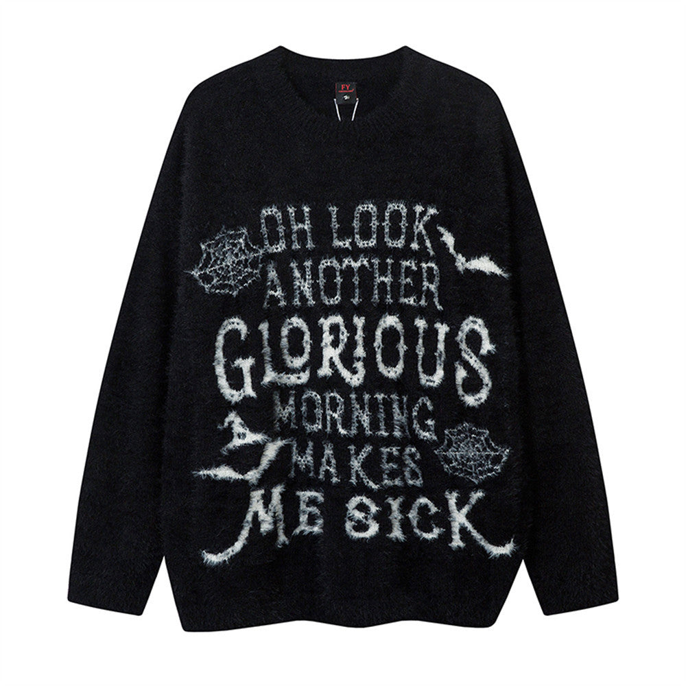 Dark High Street Letter Jacquard Round Neck Sweater