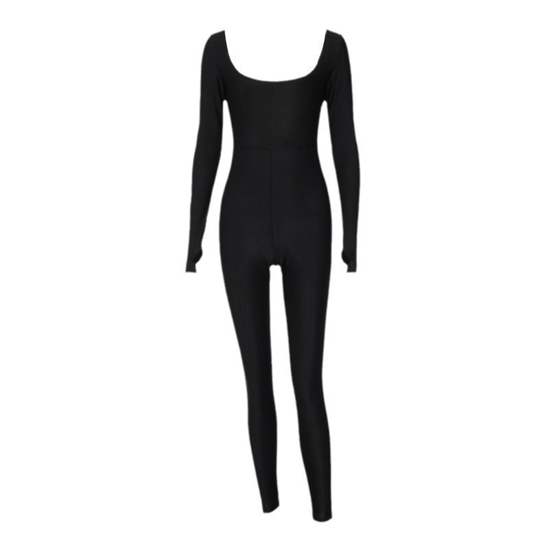 Women's Big U-neck Long-sleeved Slim-fit Sheath Jumpsuit