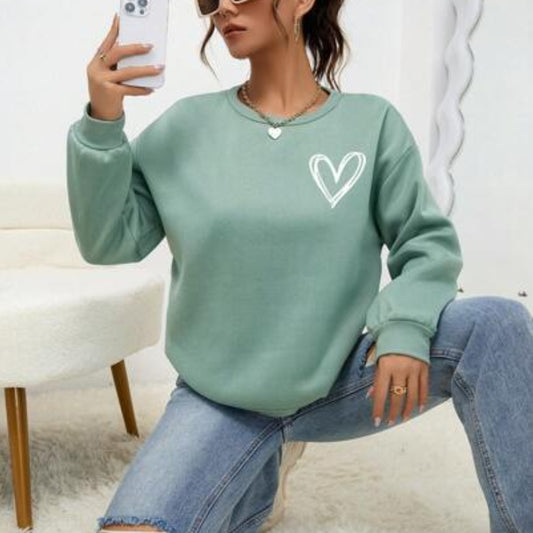 Hjerteformet printet sweatshirt med sænkede skuldre