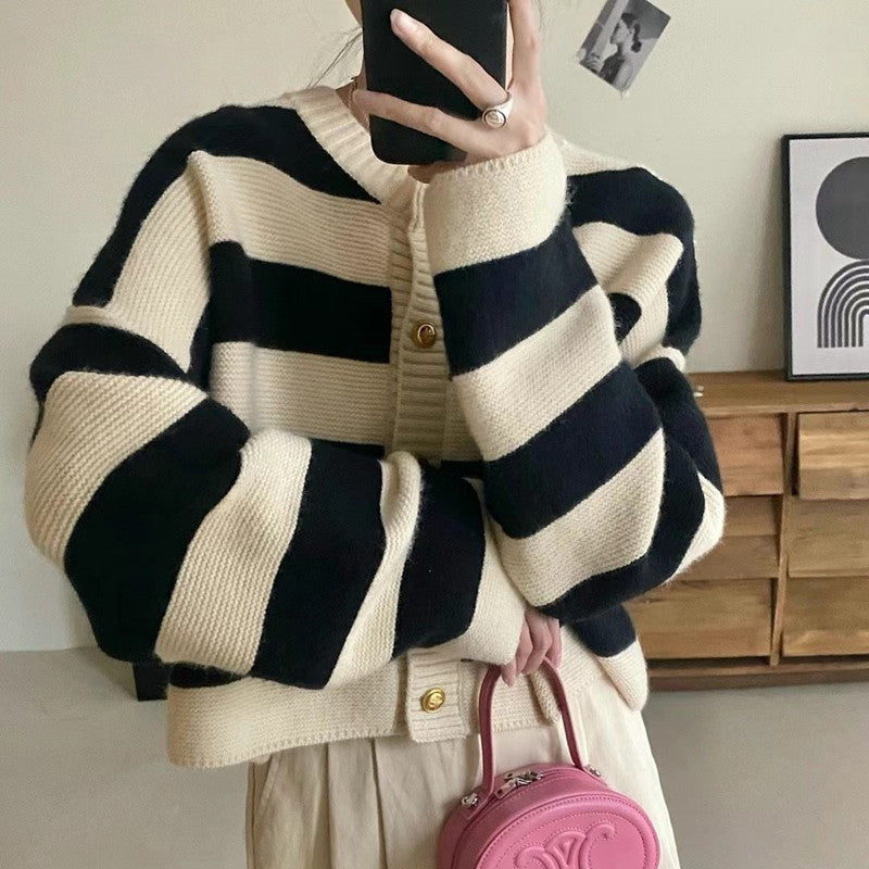 Spring And Autumn Stripes Round Neck Sweater Female Niche