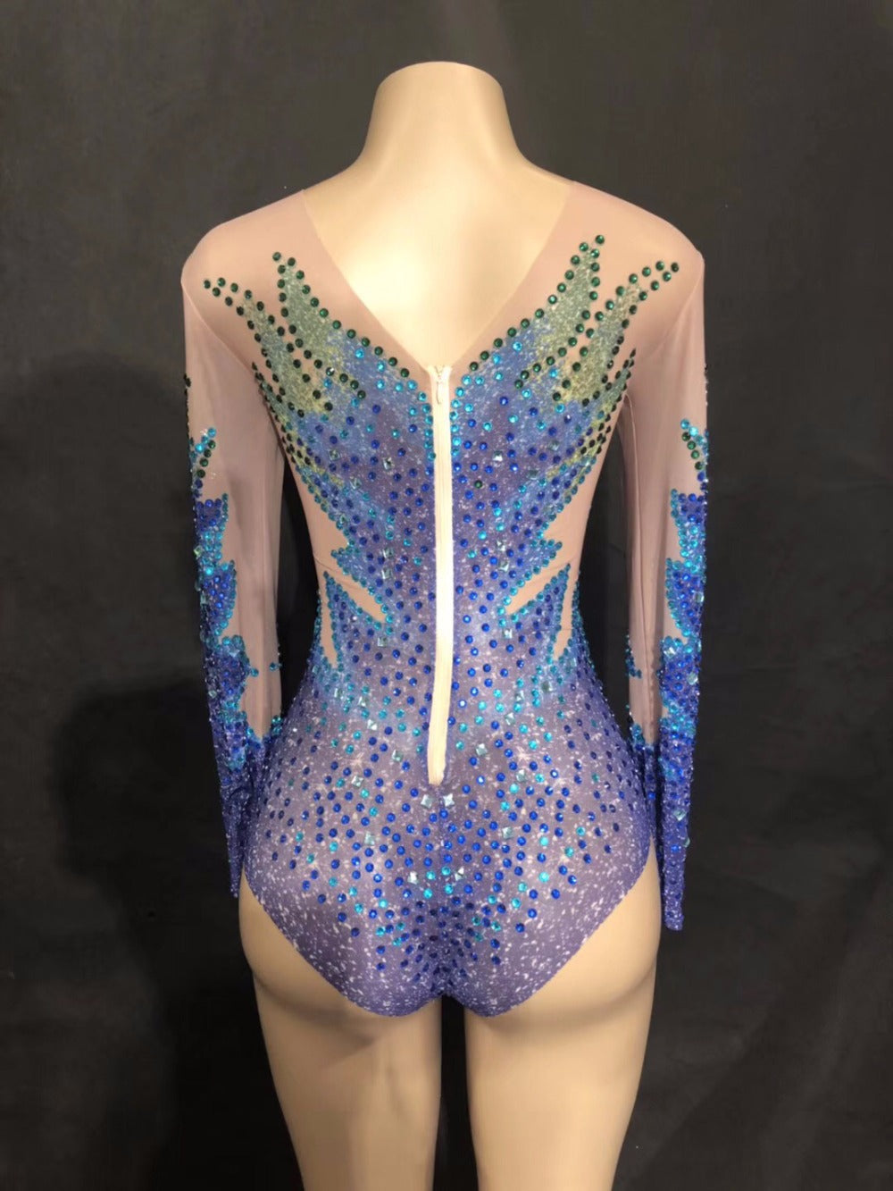 Ring Havfrue Dykning Blå Rhinestone High Cut Jumpsuit