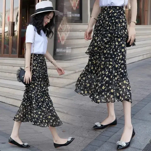 Waist Slimming Irregular Ruffled Long Dress