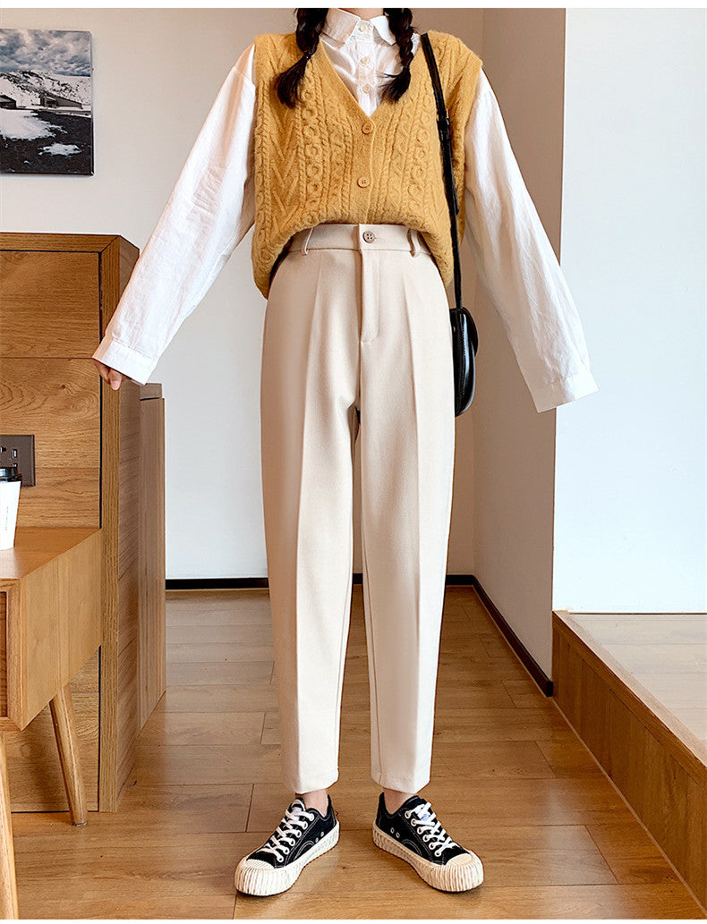 Autumn And Winter Women's High Waist Straight Tube Loose Cropped Suit Pants