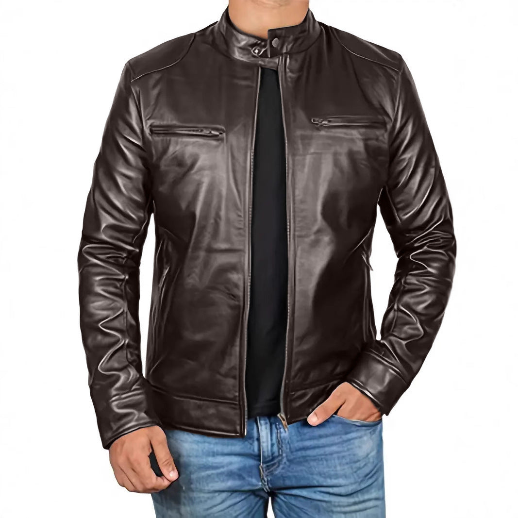 Retro Fashion Jacket With A Stand-up Collar For Motorcycles