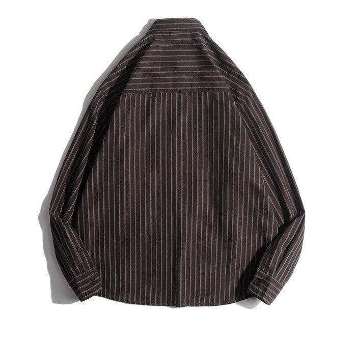 Retro Casual Loose Striped Men's Lapel Long Sleeve Shirt