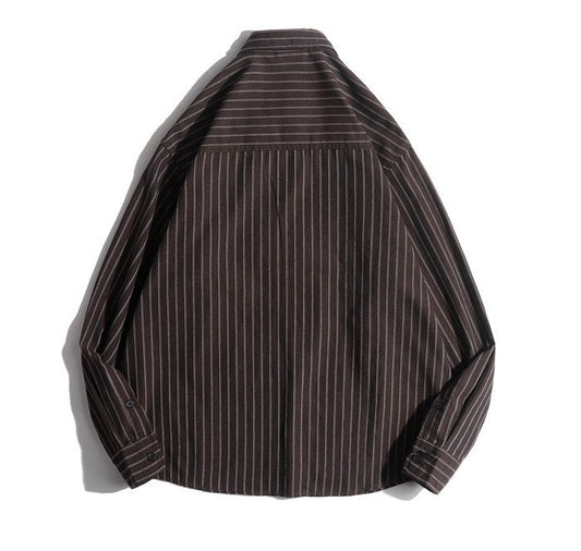 Retro Casual Loose Striped Men's Lapel Long Sleeve Shirt