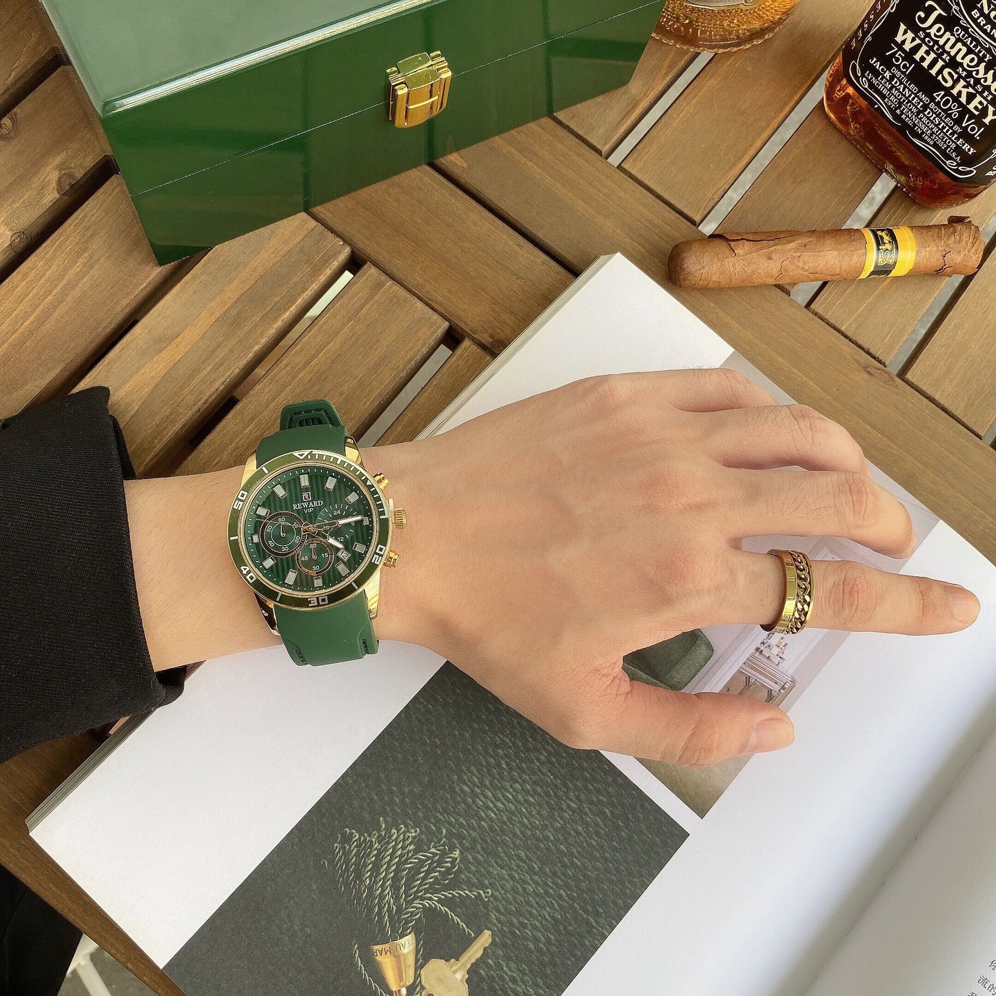 Watch Men's Silicone Belt Mori Malachite Green Phnom Penh Three Eyes Luminous Calendar