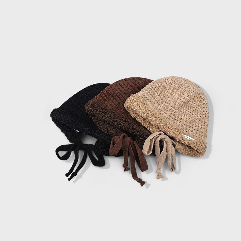 Cute Strap Plush Thickened Warm Knitting Wool Hat