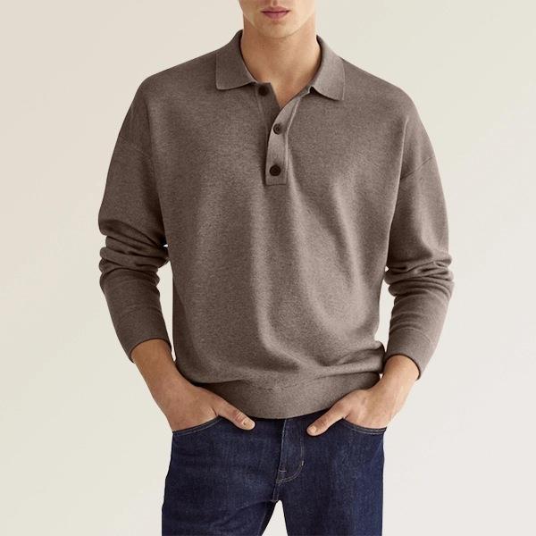 European And American Autumn Long Sleeve V-neck Buttons Men's Casual Jacket Polo Shirt