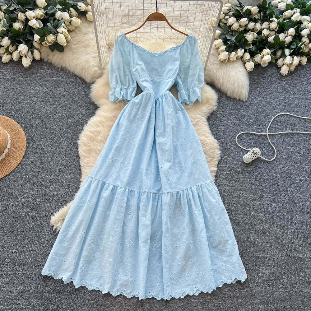Women's French Retro A-Line Hollow-out Short-Sleeve Dress