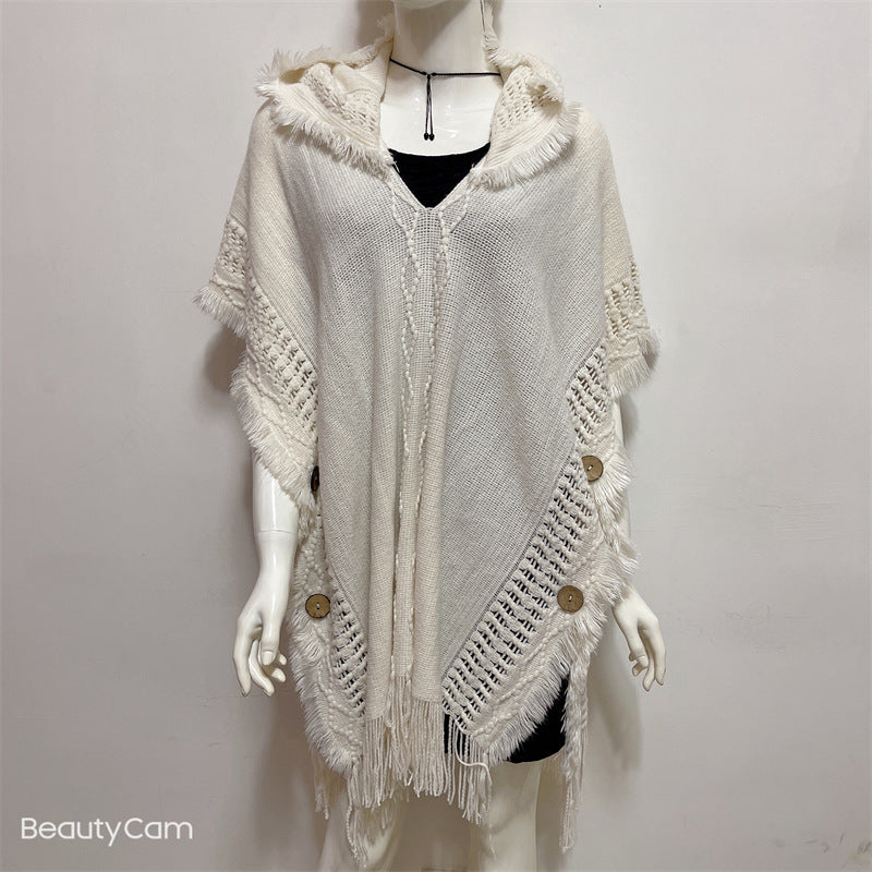 Autumn And Winter European And American Plus Size Hooded Pullover Sweater Tassel Batwing Shirt