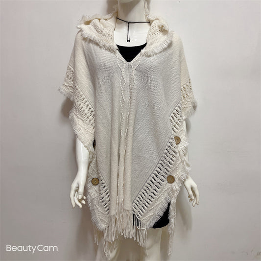 Autumn And Winter European And American Plus Size Hooded Pullover Sweater Tassel Batwing Shirt