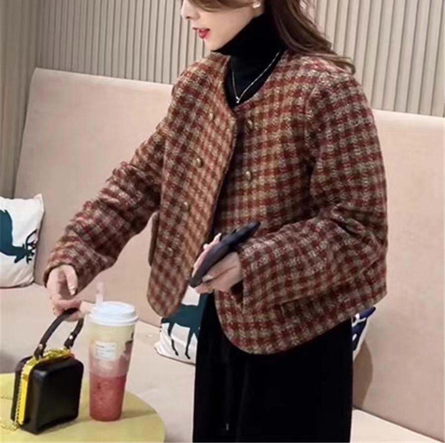 Grid Petite Fashion Casual Versatile Short Jacket