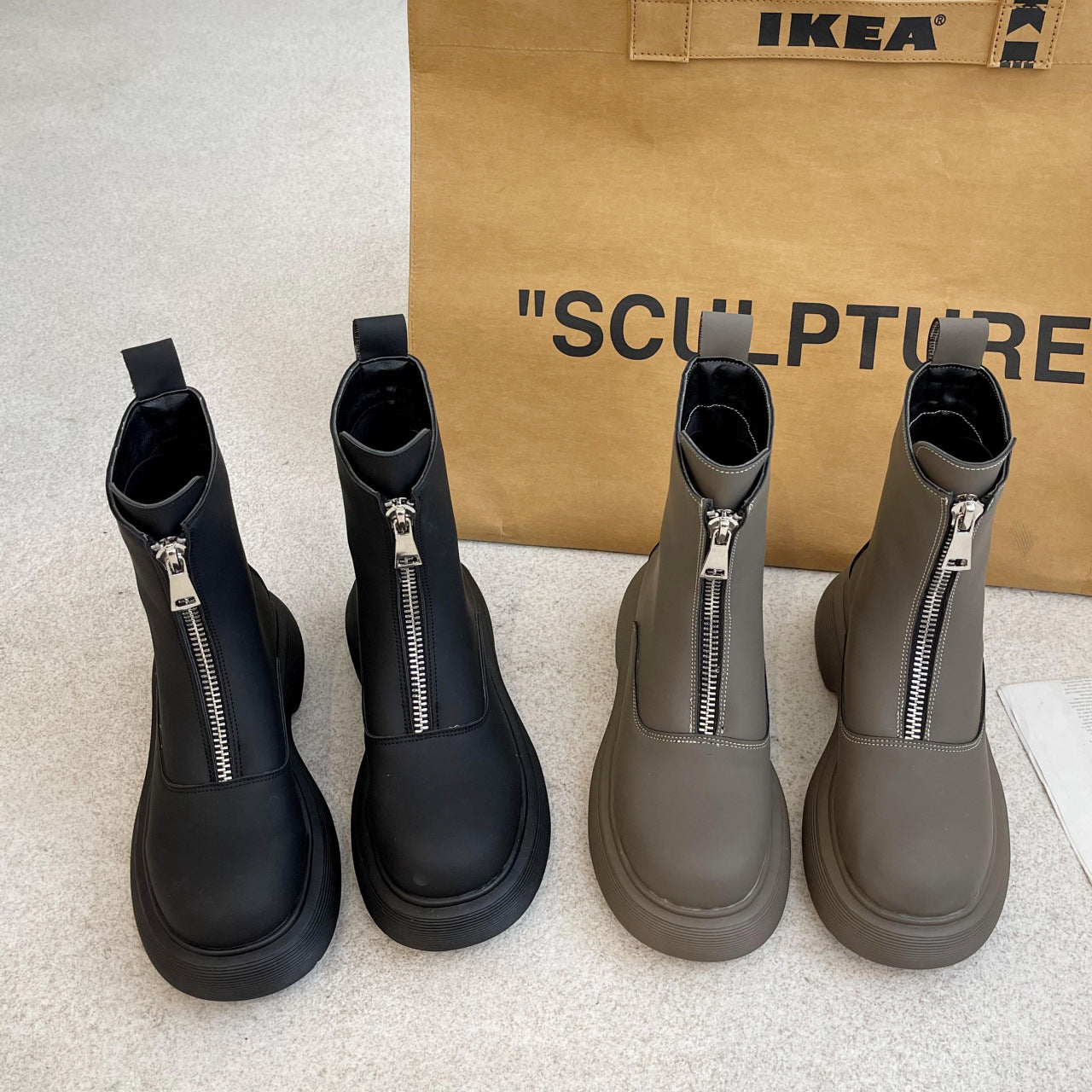 British Style Spring And Autumn Elephant Gray Thick-soled Thin Boots