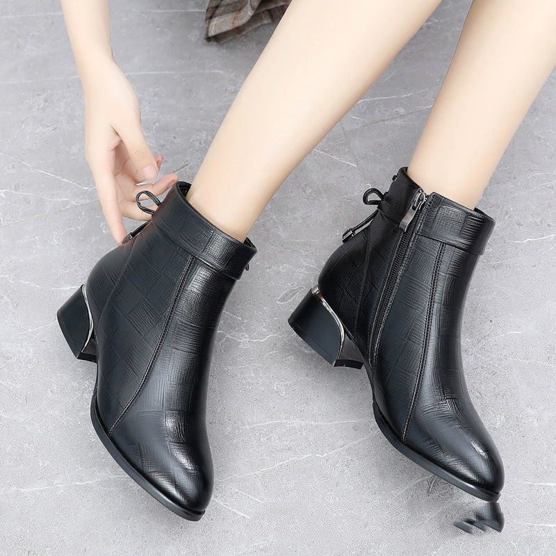 Middle-aged Plus Size Thick-heel Mother's Leather Boots