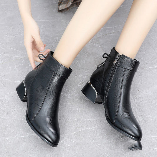 Middle-aged Plus Size Thick-heel Mother's Leather Boots