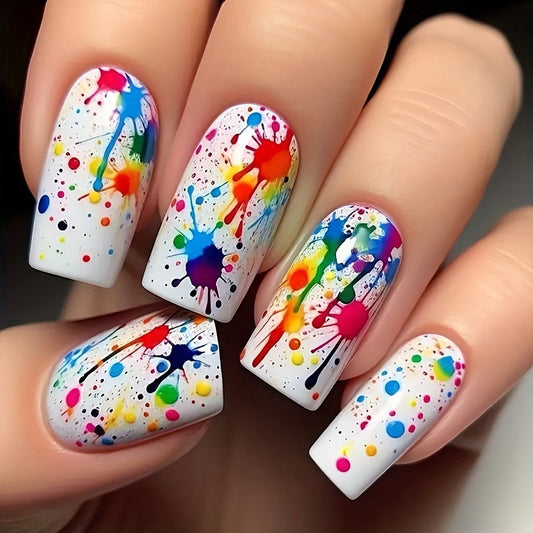 Wear Colored Ink Polka Dots Personality Fashion Nail Tips 24 Pieces