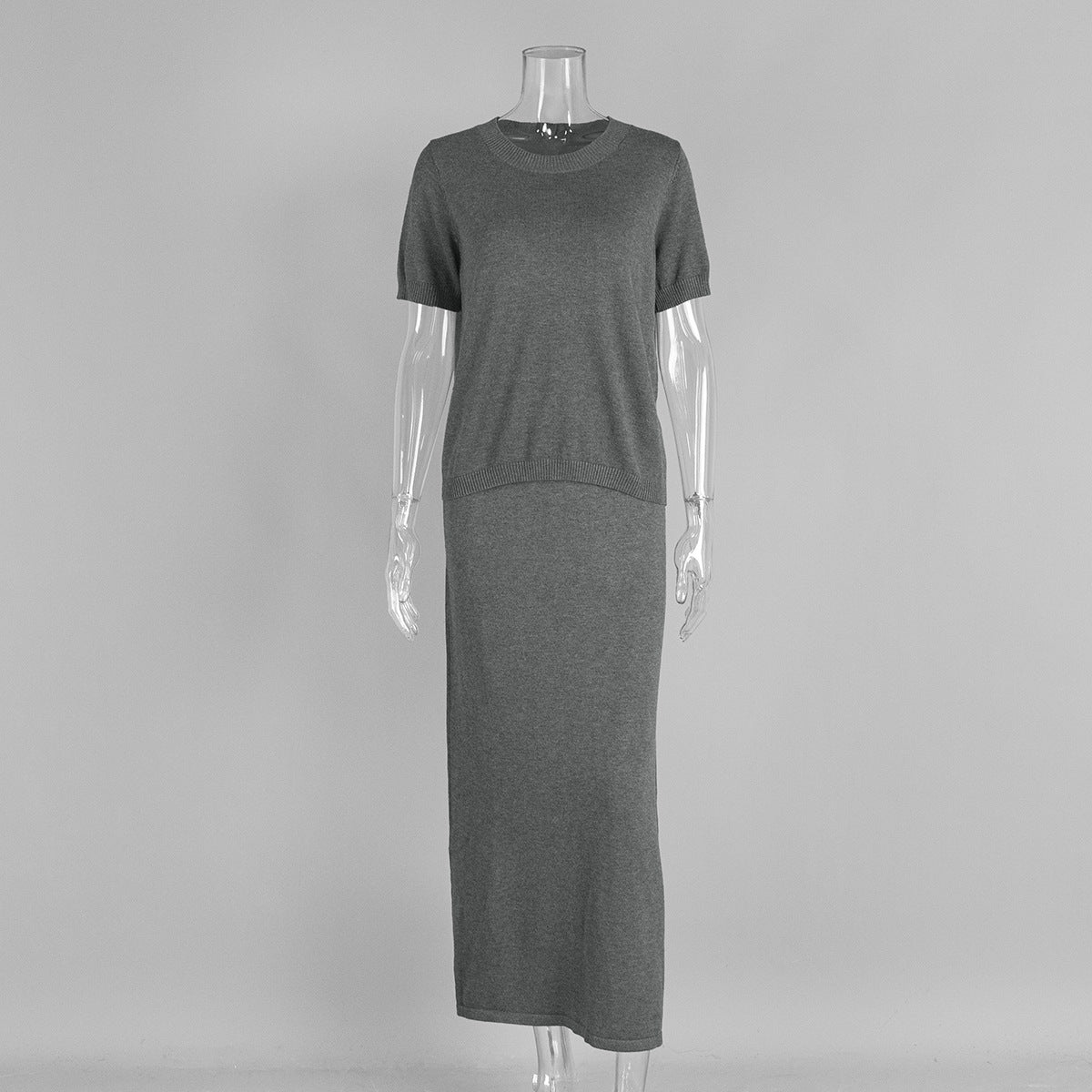 Minimalist Designed Knit Womens Short Sleeve Skirt Set