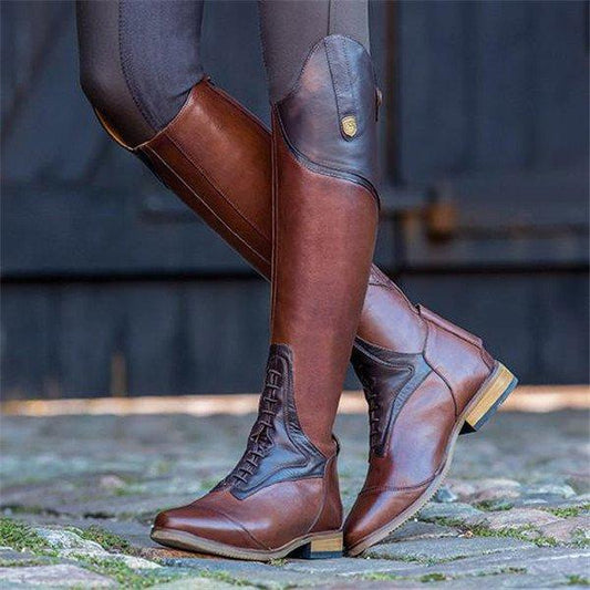 Colorblock Metal Back Zip High-top Rider Boots