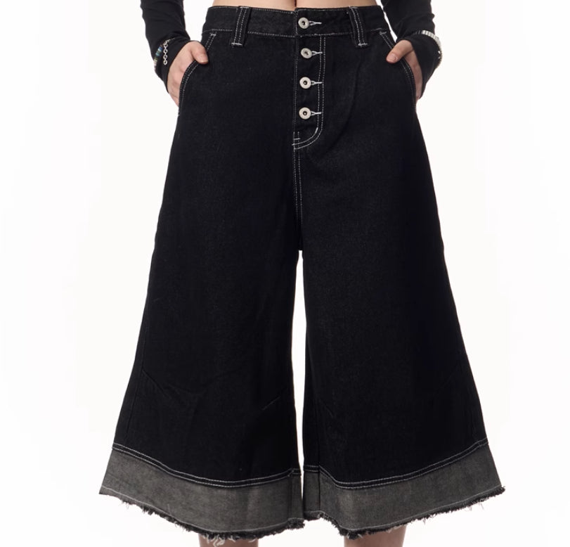 Women's American-style Retro Design Raw Edge Denim Cropped Pants