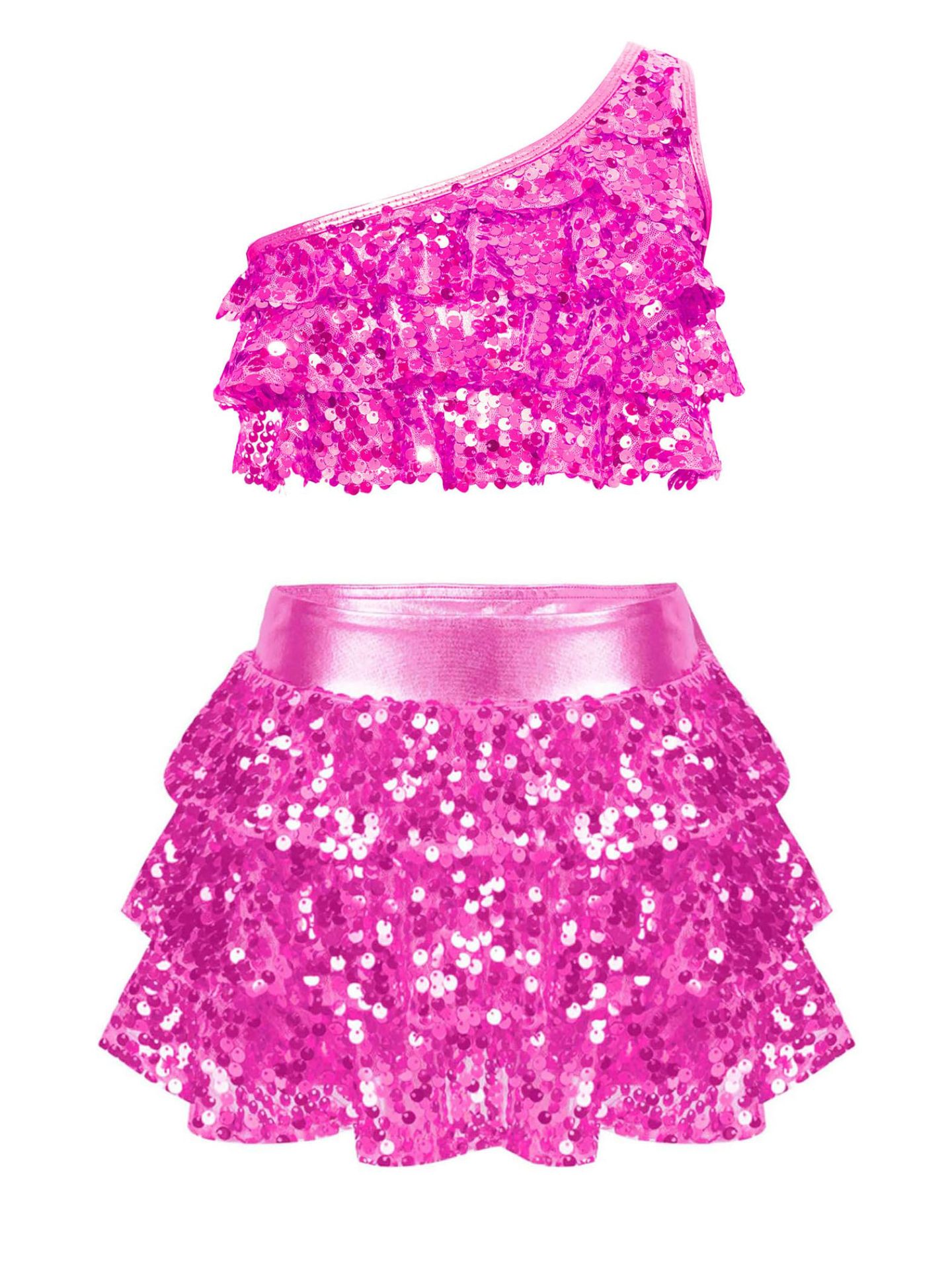 Solid-color Casual Sequin Slim-fit Skirt Set For Girls