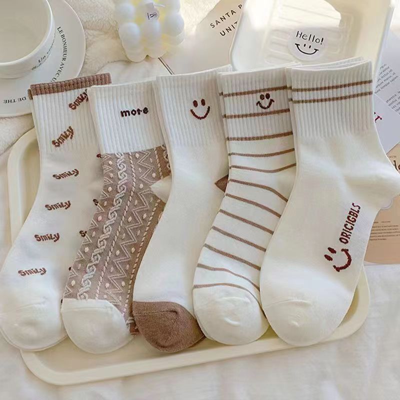 Thin Internet Celebrity Versatile Korean Japanese Style Stripe Cute Smiley Face Students' Socks