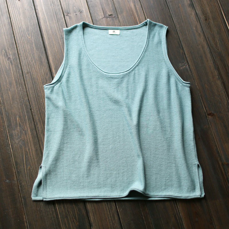 Round Neck Women's Loose Artistic Curling Distressed Vest
