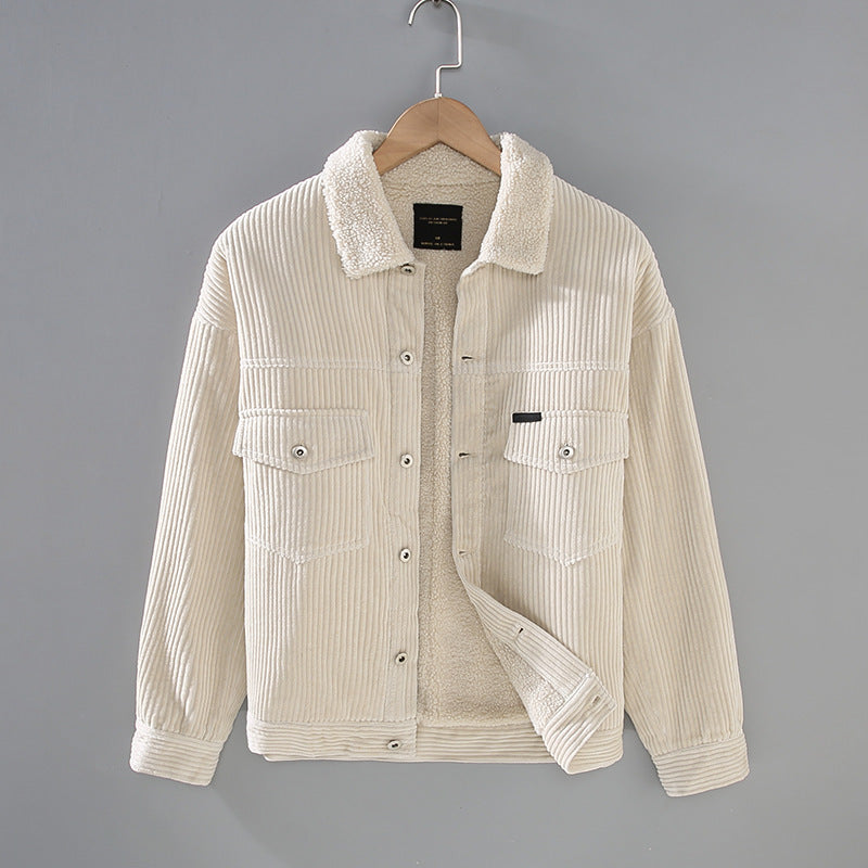Winter New Japanese Style Corduroy Plus Sheep Chilli Velvet Jacket Casual Men's Coat