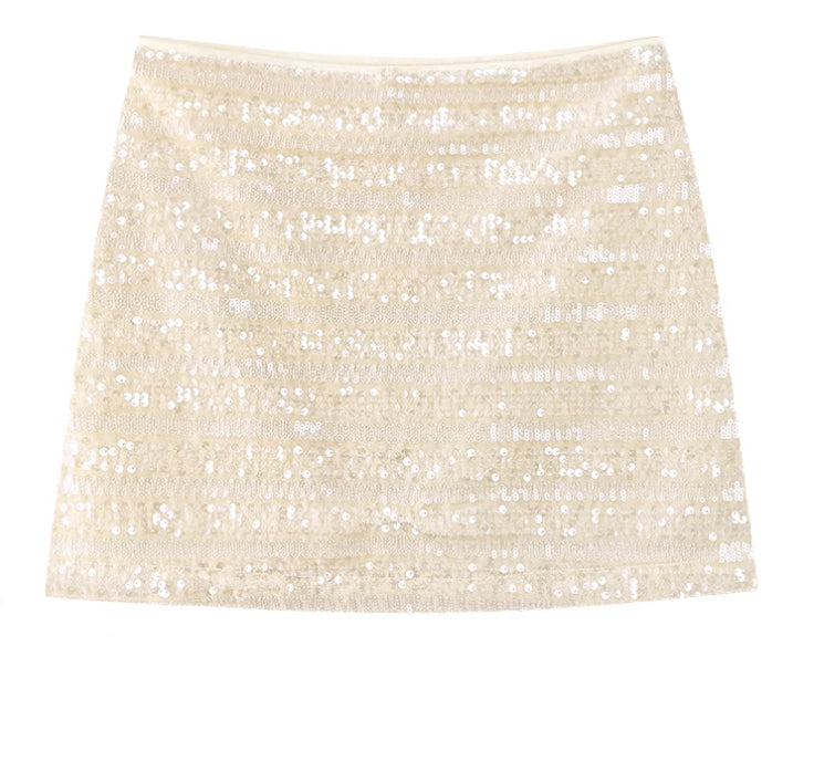 American Design Temperament Hot Girl High Waist Silver Paillette A- Line Skirt