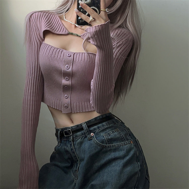 Hollow Out Knit Women's Long Sleeved Top