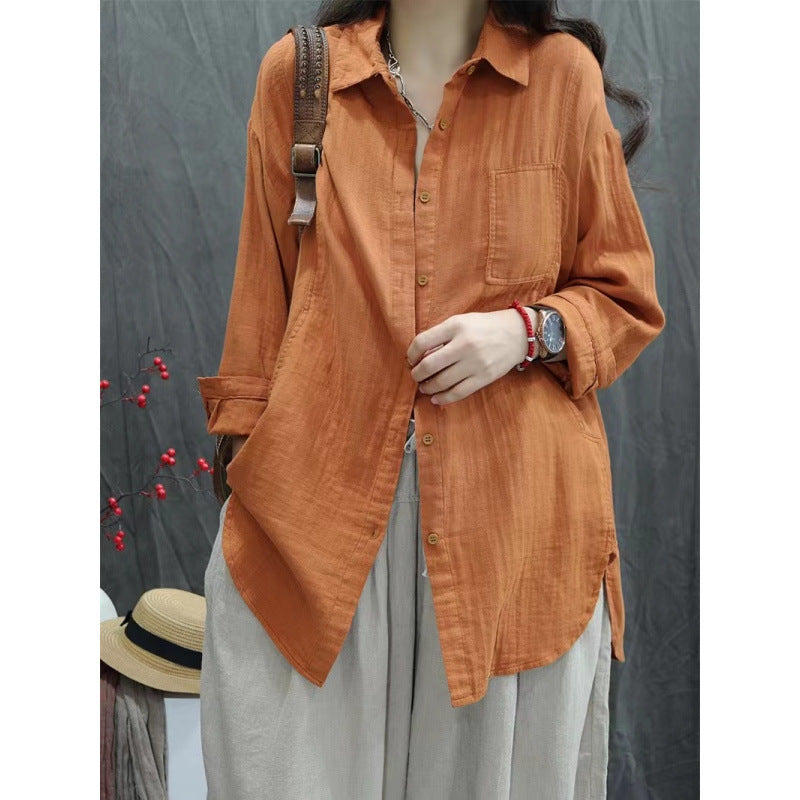 Women's Solid-color Long Sleeve Blouse