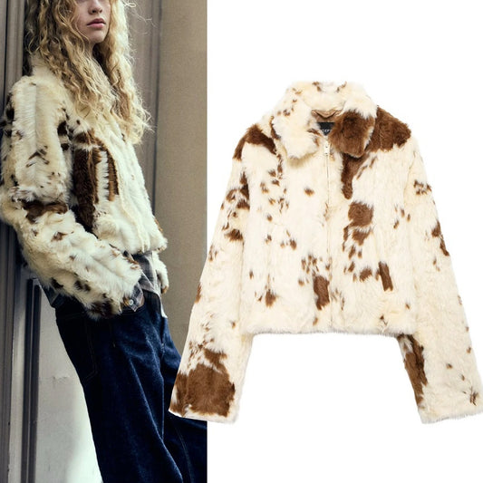 European And American Style Artificial Fur Effect Short Chic Jacket Coat