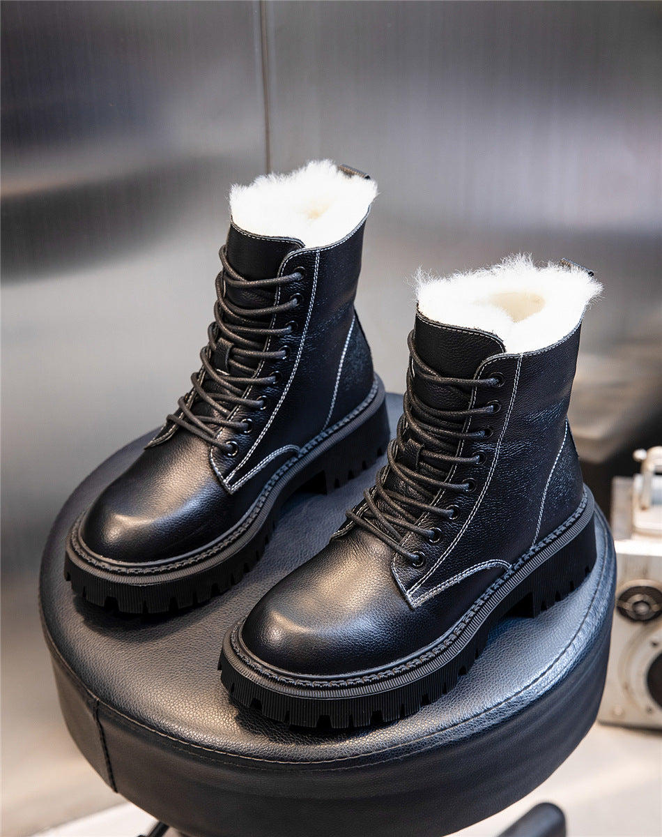 Real Wool Martin Boots Autumn And Winter New Leather Thick Heel