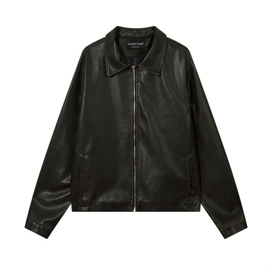 Solid Color PU Leather Coat Men