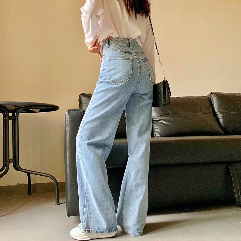 Mopping Wide-leg Denim Trousers Autumn And Winter All-match