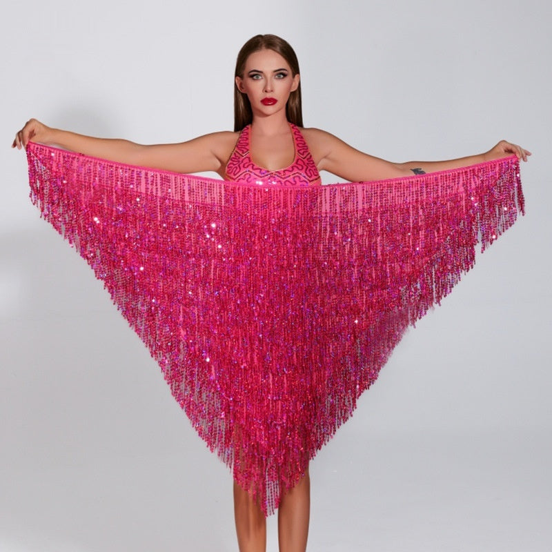 Women's Sequined Tassel Triangle Hip Bag Waist Scarf