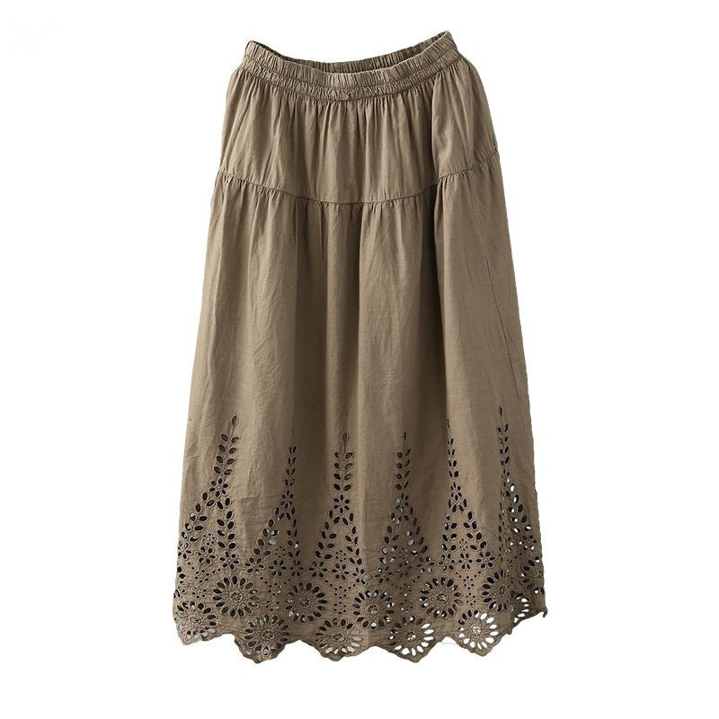 Women's Fashion Retro Art Elastic-waist Hollow Embroidered Skirt