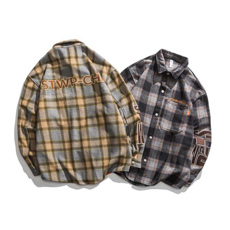 Mother Cloth Embroidered Color Matching Plaid Shirt Coat