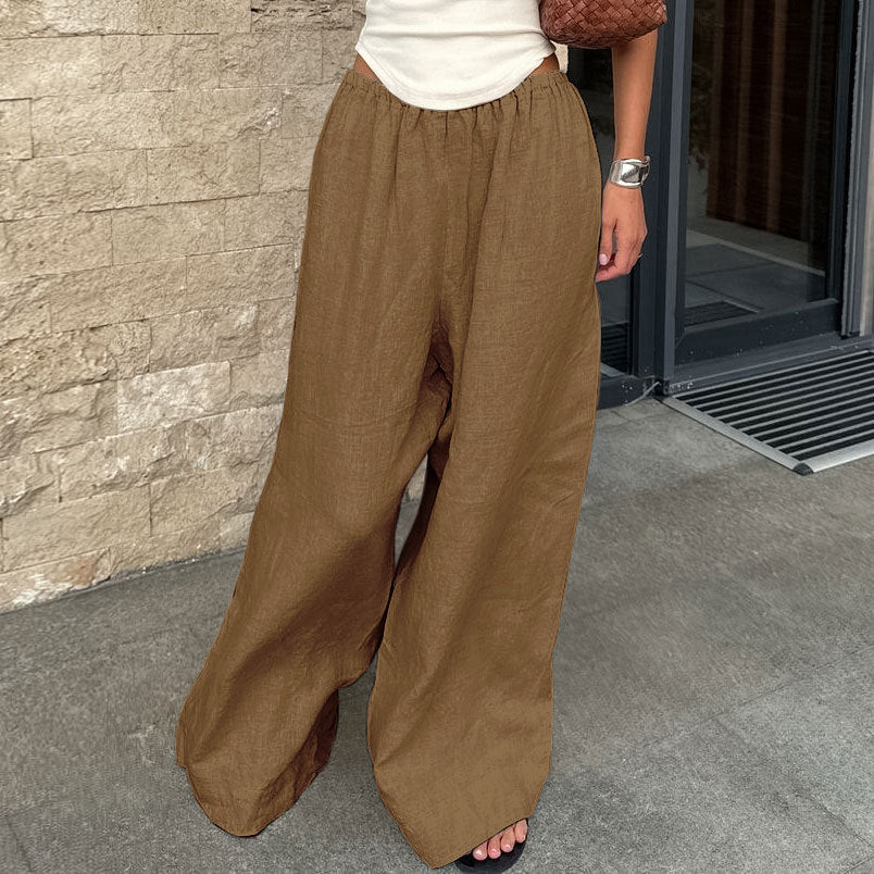 Stylish Wide-leg Cotton And Linen Pants For Women