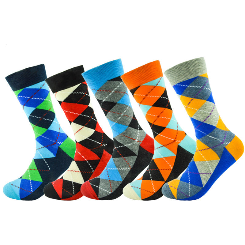 Men's Dashed Rhombus Plaid Tube Socks